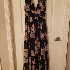 Lulu's Dark Navy Blue & Floral Maxi Dress